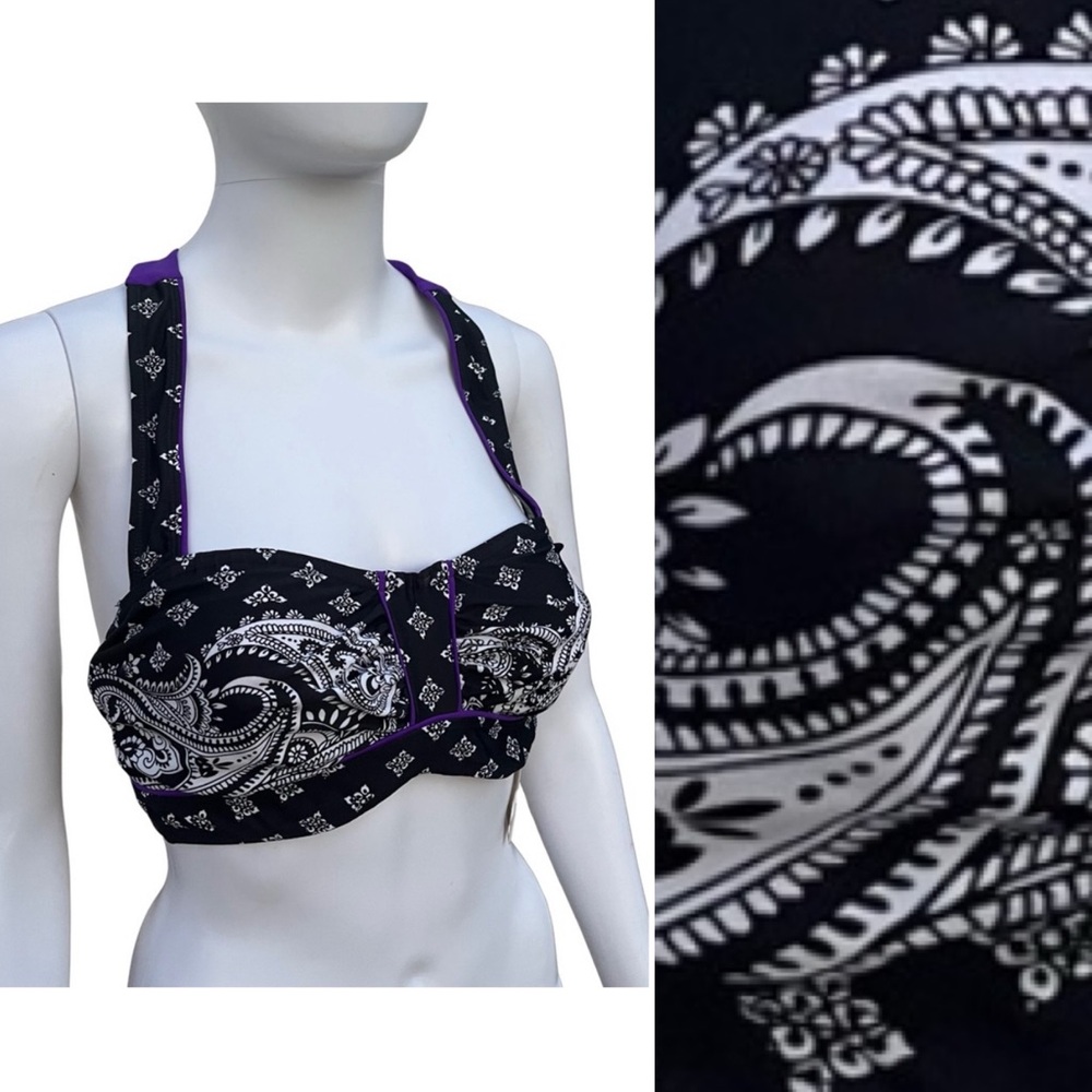Athleta Black and Purple Paisley Bikini Top
